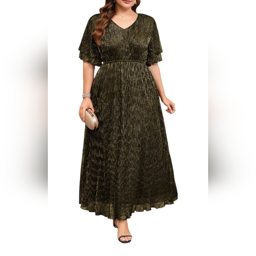 Zomva Chic Metallic Maxi Dress Gold